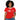 Black woman wearing a red ringer t-shirt with white trim and a VOTE shield embroidery on the chest.